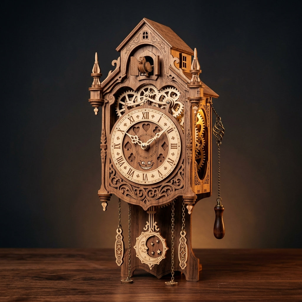 Puzzvo Black Forest Cuckoo Clock - wooden mechanical puzzle with pendulum and cuckoo bird
