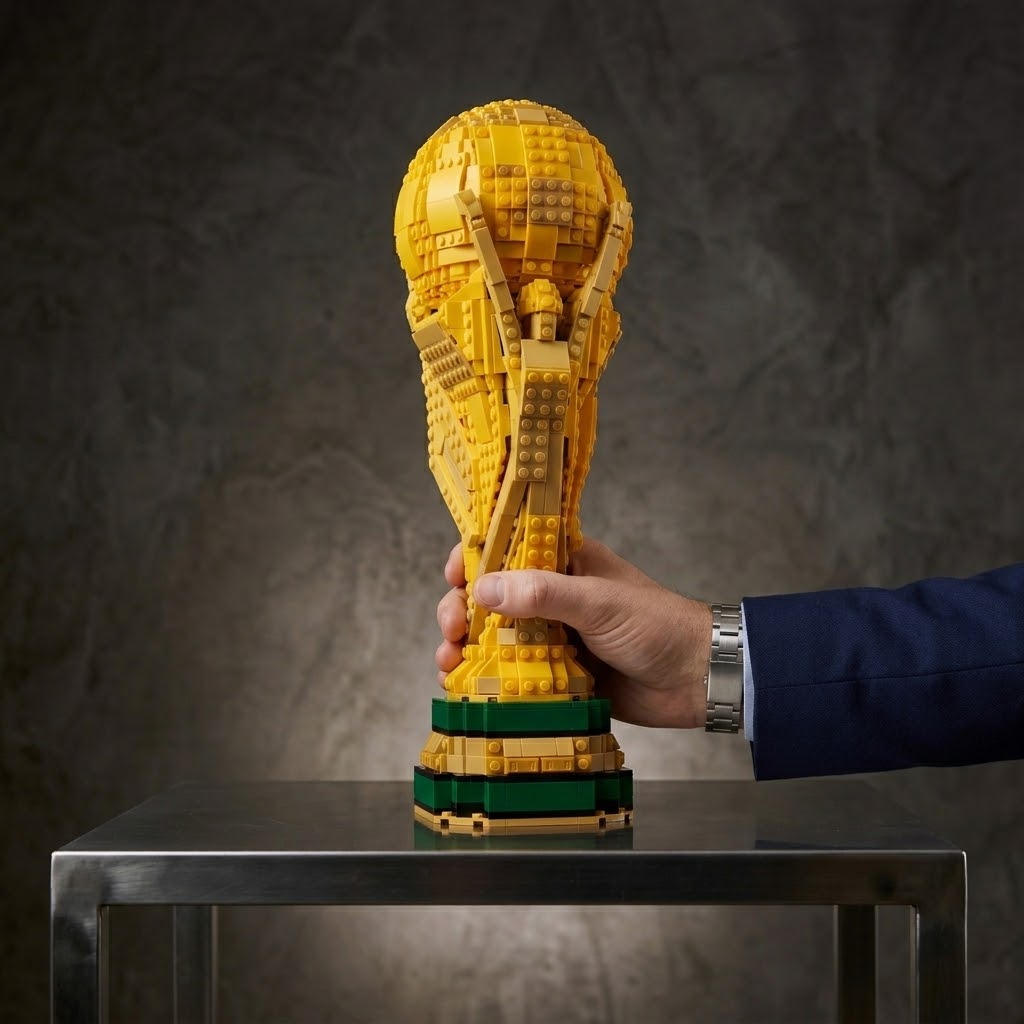 Football Champion Trophy Building Blocks - 2842 Pieces Gold Display Model | World Cup 2026