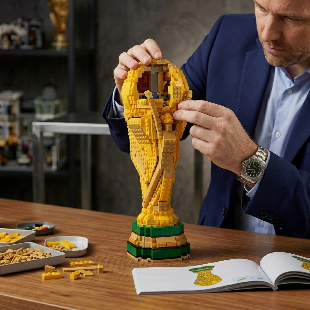 Football Champion Trophy Building Blocks - 2842 Pieces Gold Display Model | World Cup 2026