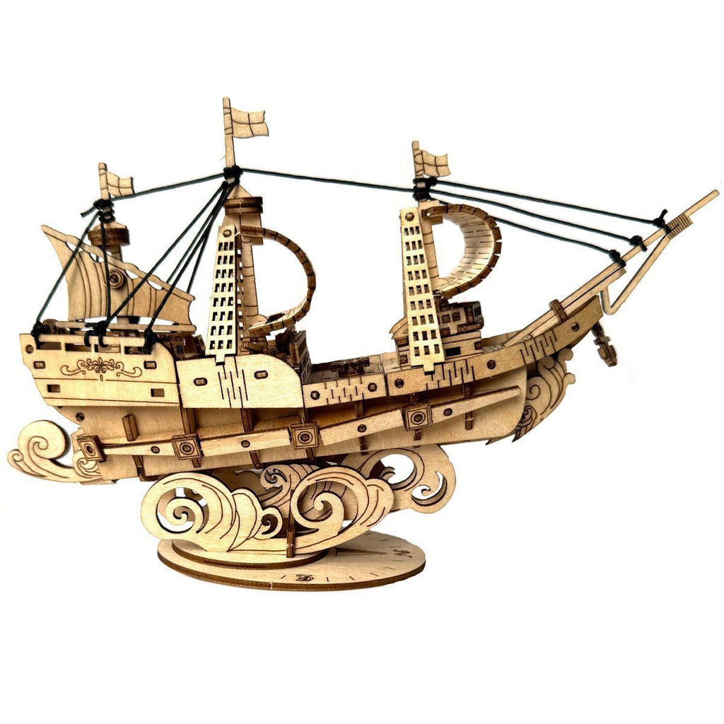 Puzzvo 3D Wooden Sailboat - DIY Ship Model Puzzle - Product Image