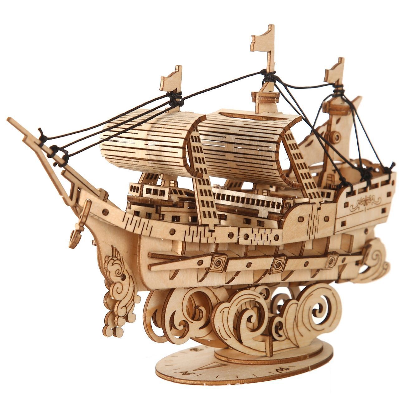 Puzzvo 3D Wooden Sailboat - DIY Ship Model Puzzle - Product Image