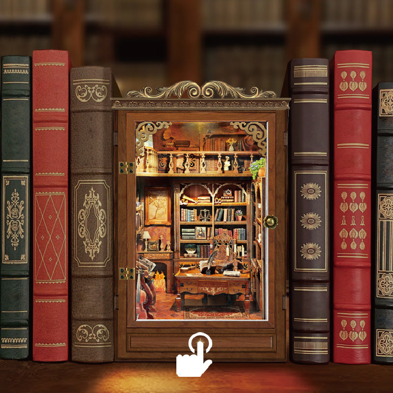 Puzzvo Whale Sky Book Nook - 3D Wooden Bookshelf Insert with LED - Product Image