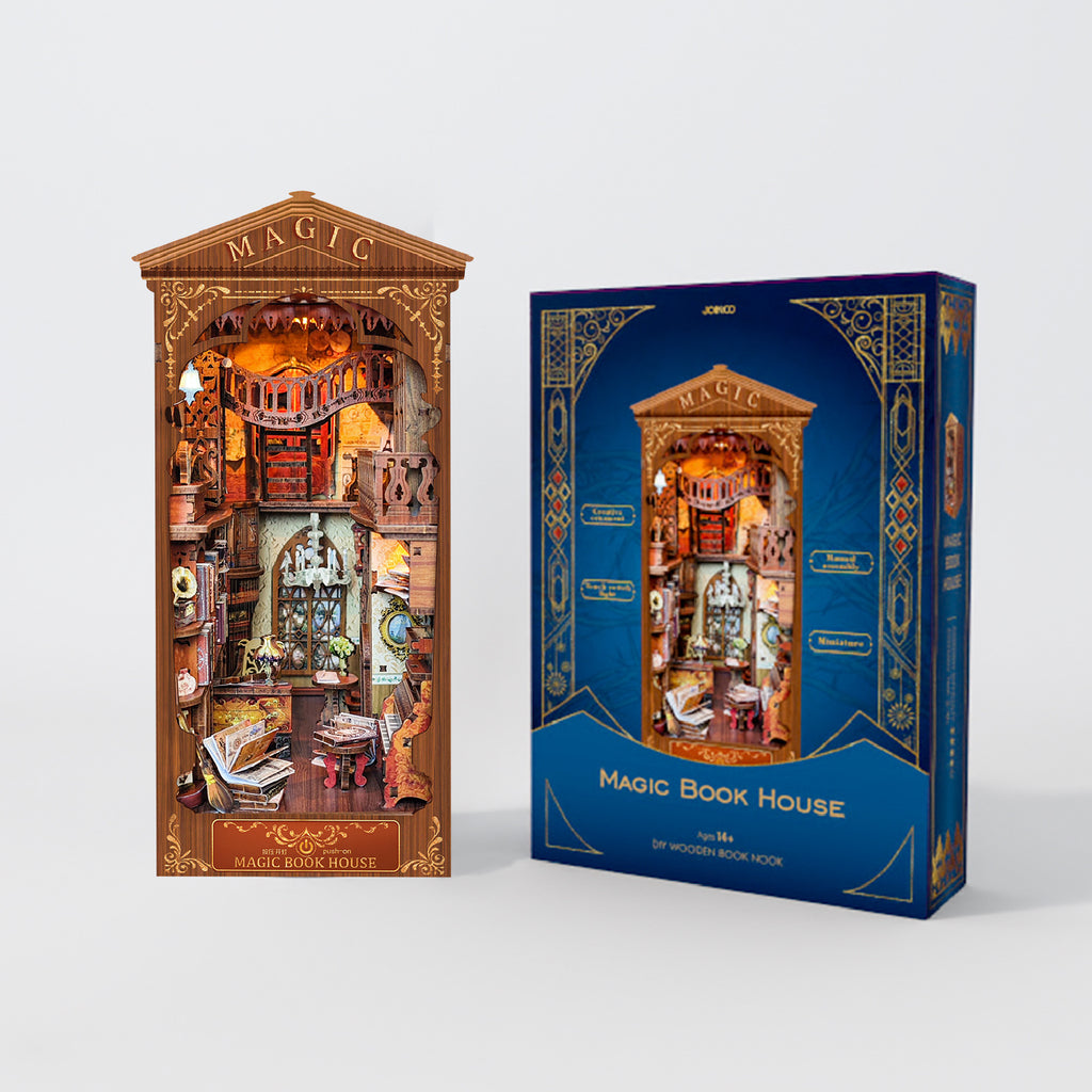 Puzzvo Whale Sky Book Nook - 3D Wooden Bookshelf Insert with LED - Product Image