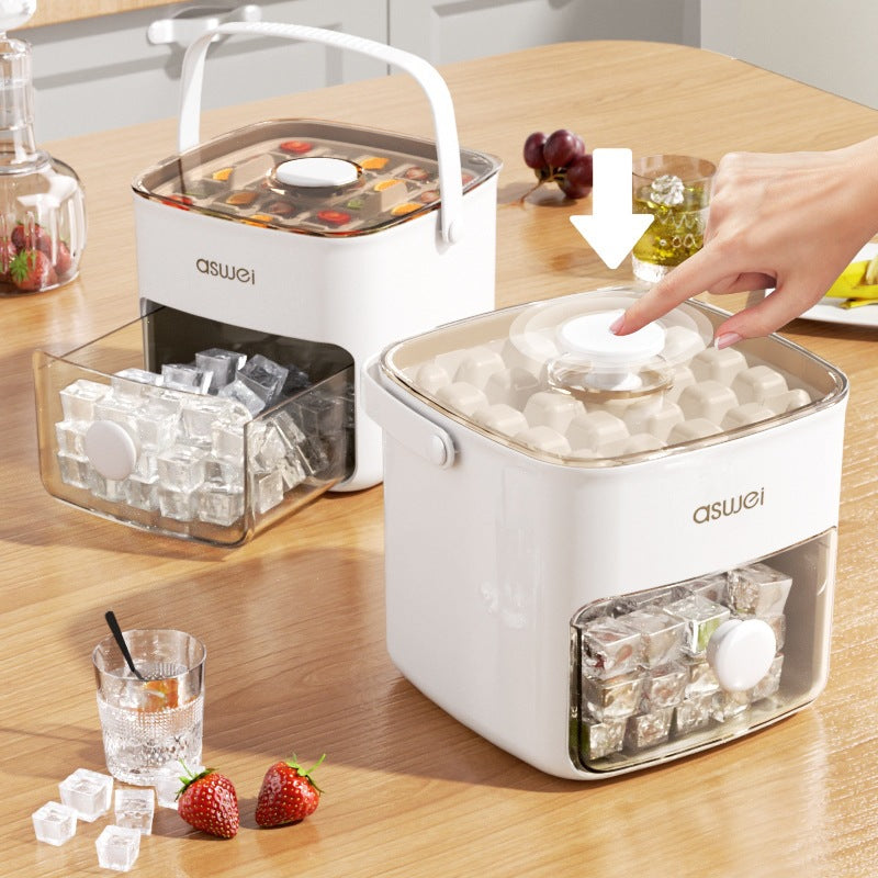 Puzzvo Ice Cube Maker with double layer fruit ice cubes on wooden table