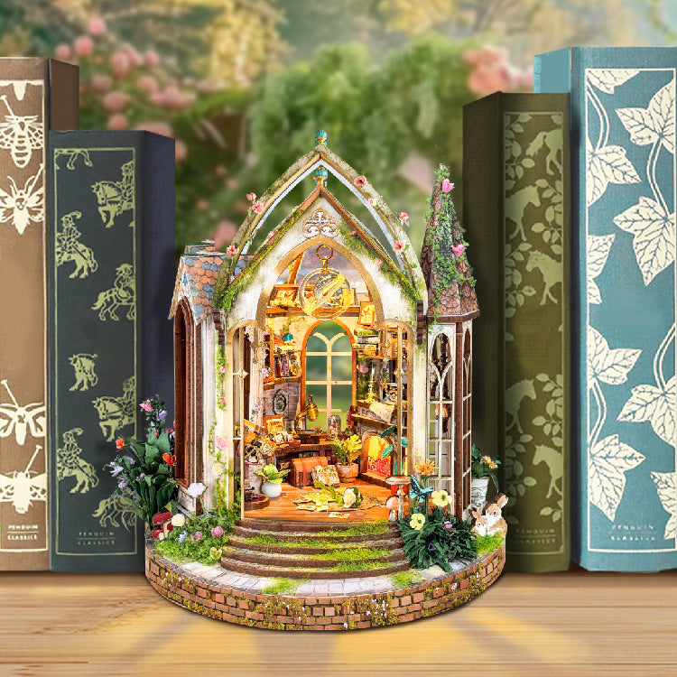 Puzzvo Whale Sky Book Nook - 3D Wooden Bookshelf Insert with LED - Product Image
