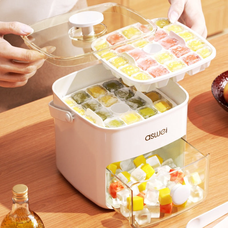 Puzzvo Ice Tray side view showing transparent drawer with ice cubes
