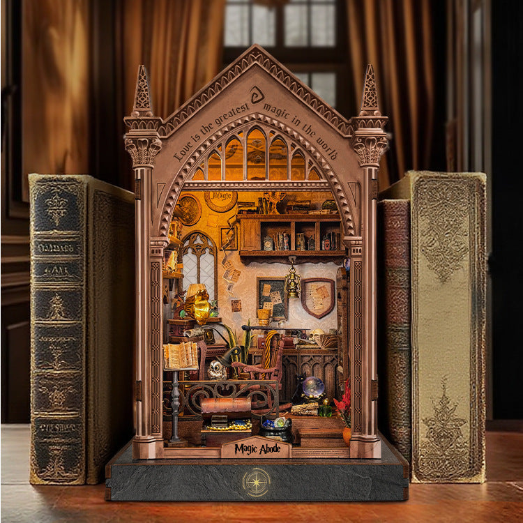 Puzzvo Whale Sky Book Nook - 3D Wooden Bookshelf Insert with LED - Product Image
