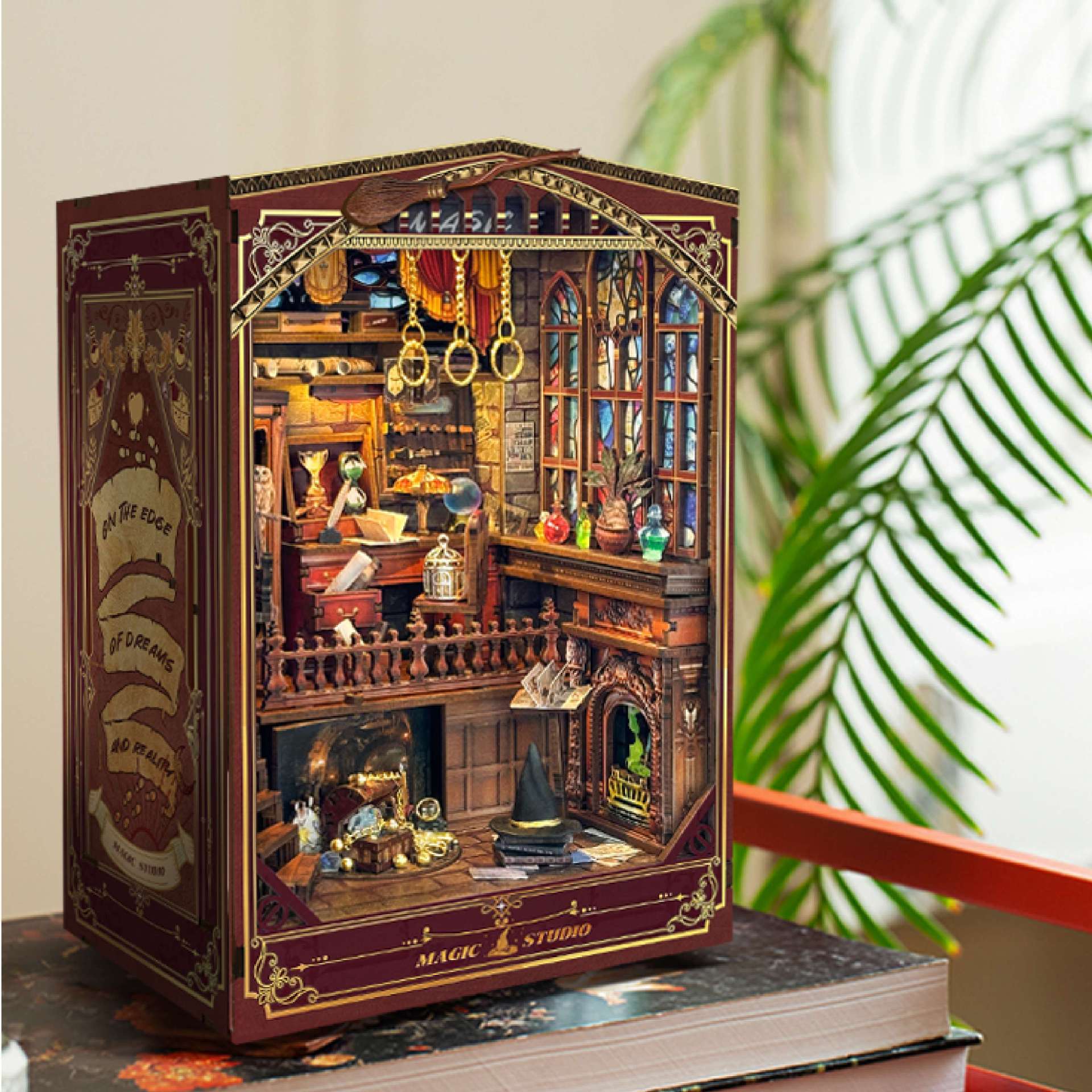 Puzzvo Whale Sky Book Nook - 3D Wooden Bookshelf Insert with LED - Product Image