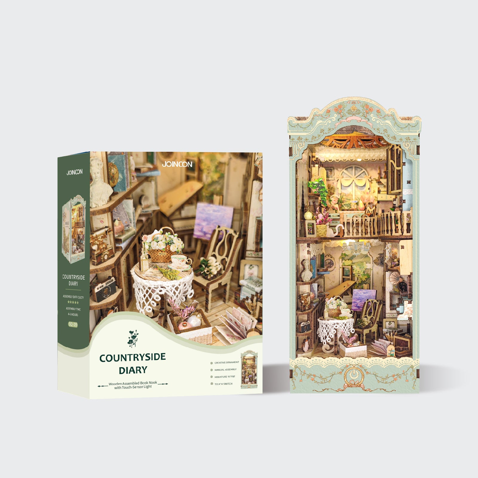 Puzzvo Whale Sky Book Nook - 3D Wooden Bookshelf Insert with LED - Product Image