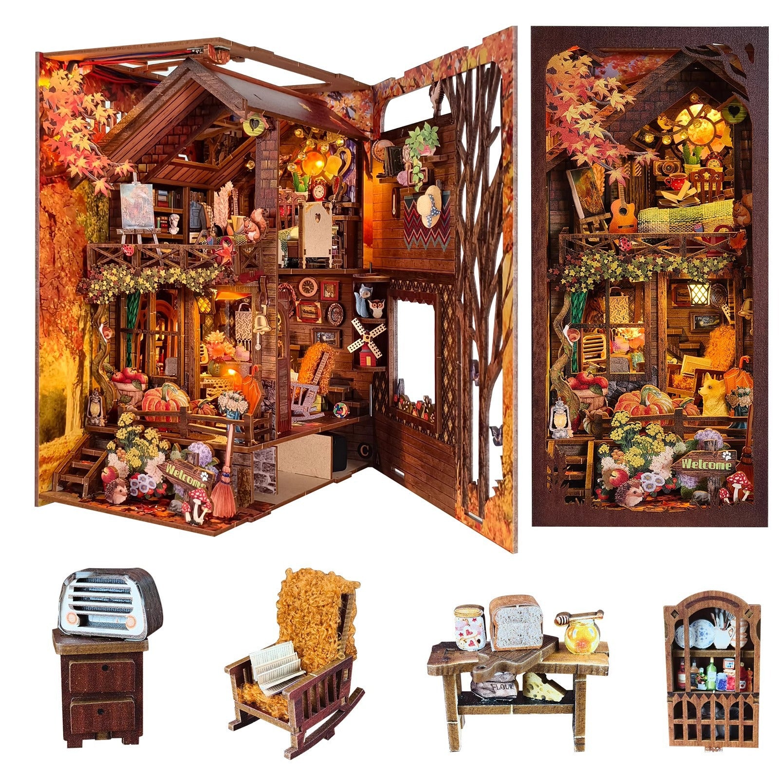 Puzzvo Twilight Cottage Bookend - DIY 3D Wooden Model - Product Image