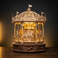 Puzzvo Romantic Carousel Music Box - wooden puzzle with LED and rotating horses