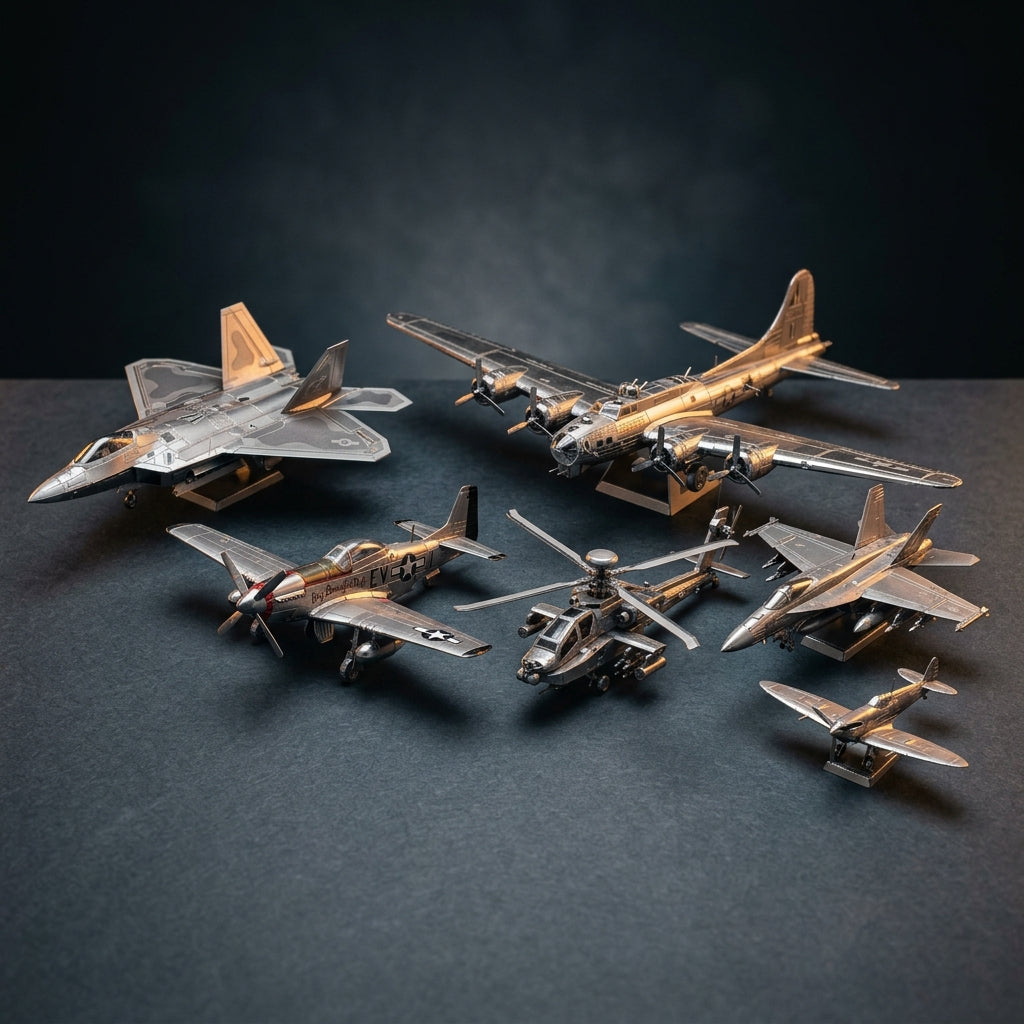 Puzzvo Military Aircraft 3D Metal Puzzle - assembled metallic fighter plane models