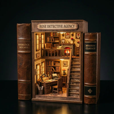Detective Agency Book Nook - DIY Miniature Bookshelf Insert with LED