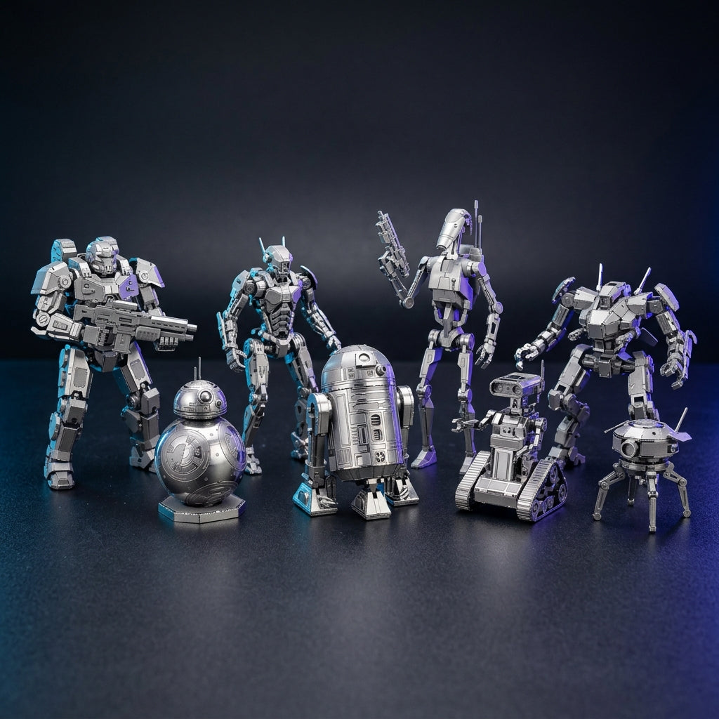 Puzzvo Sci-Fi Droids 3D Metal Puzzle - assembled metallic robot models