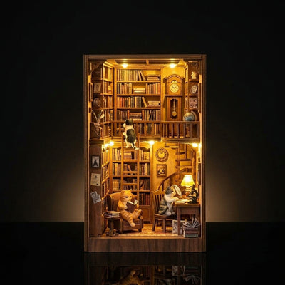 Magic Cat Study Book Nook - DIY Miniature Bookshelf Insert with LED