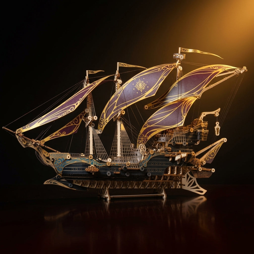 Fantasy Spaceship Pirate Galleon - Large 3D Wooden Puzzle - PUZZVO Premium 3D Puzzle