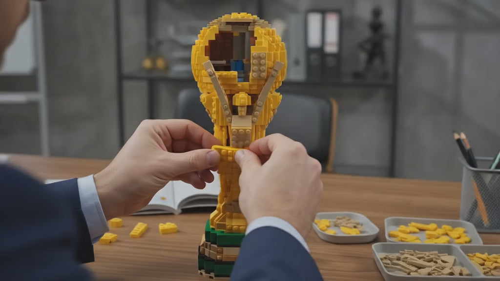 Football Champion Trophy Building Blocks - 2842 Pieces Gold Display Model | World Cup 2026