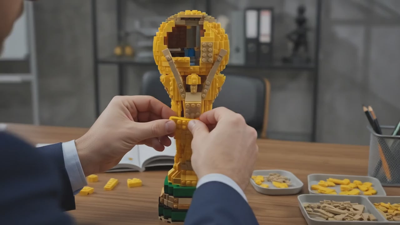 Football Champion Trophy Building Blocks - 2842 Pieces Gold Display Model | World Cup 2026