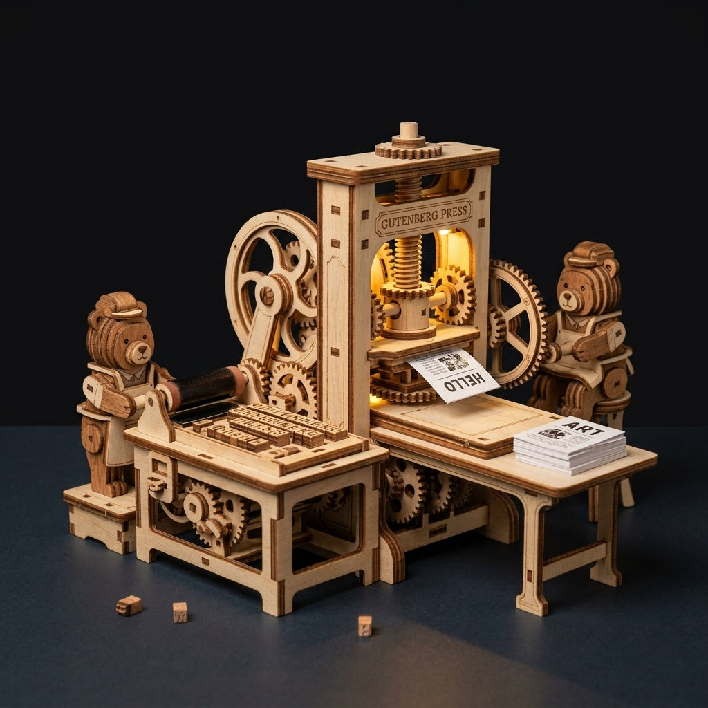 Classic Printing Press - Mechanical Wooden Model Kit 258 Pieces