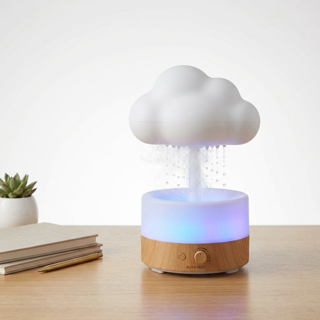 Puzzvo Rain Cloud Aroma Diffuser – LED Humidifier with Water Drip Effect