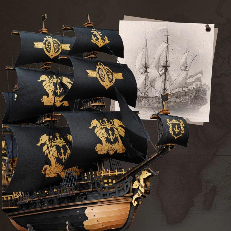 Royal Galleon Warship 3D Wooden Puzzle - Detail View | Puzzvo