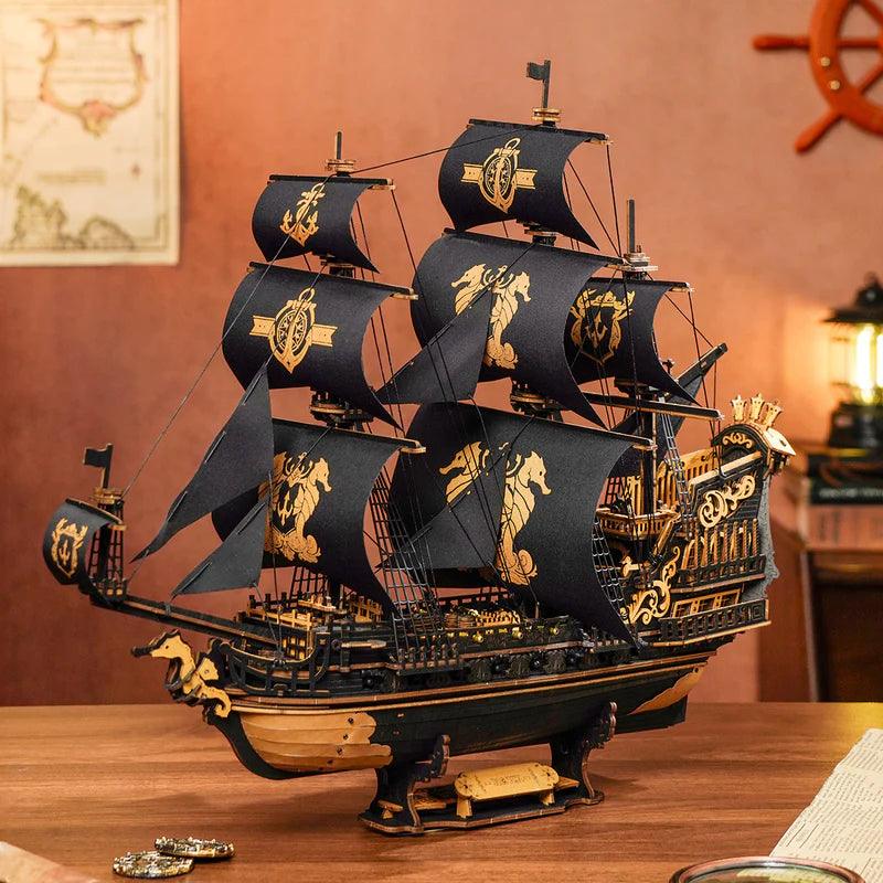 Royal Galleon Warship 3D Wooden Puzzle - Front View | Puzzvo