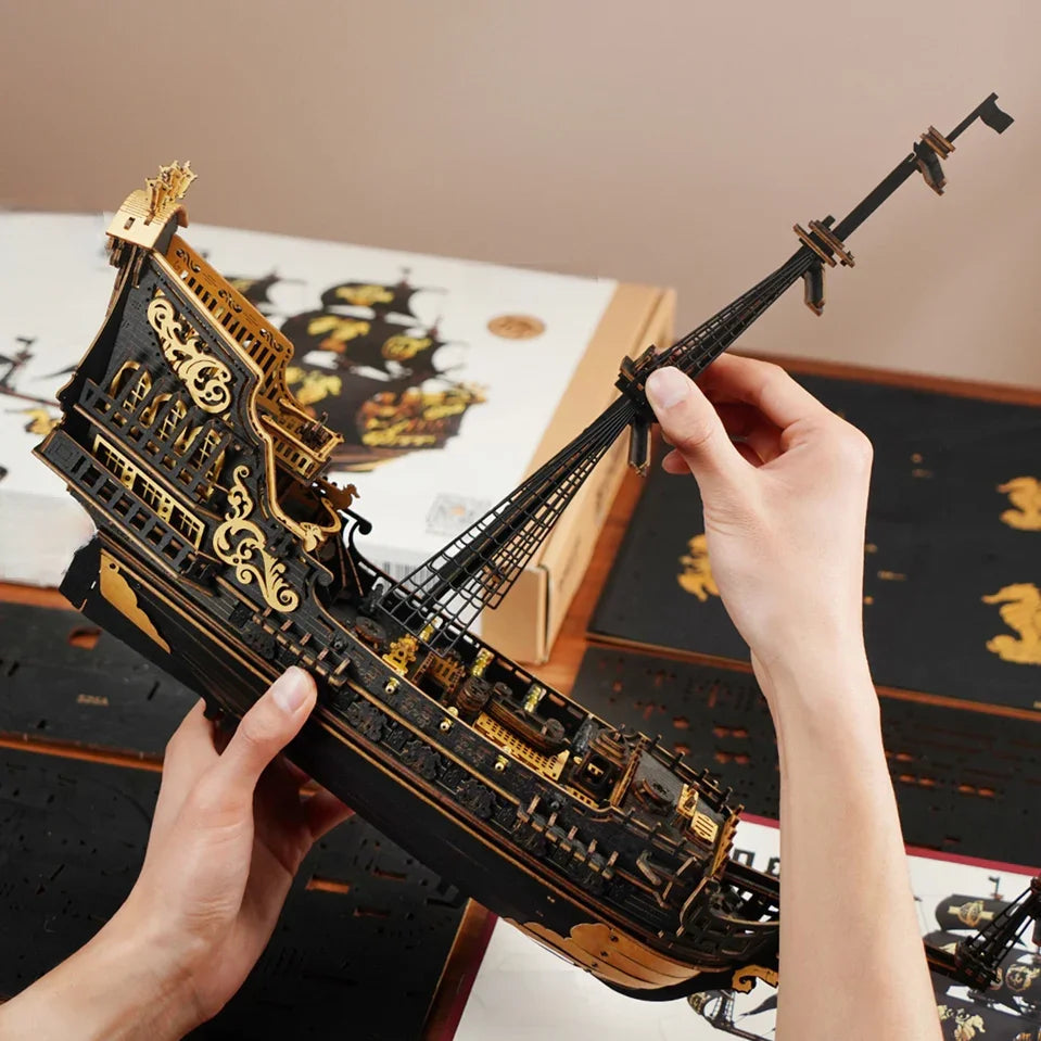 Royal Galleon Warship 3D Wooden Puzzle - Side View | Puzzvo