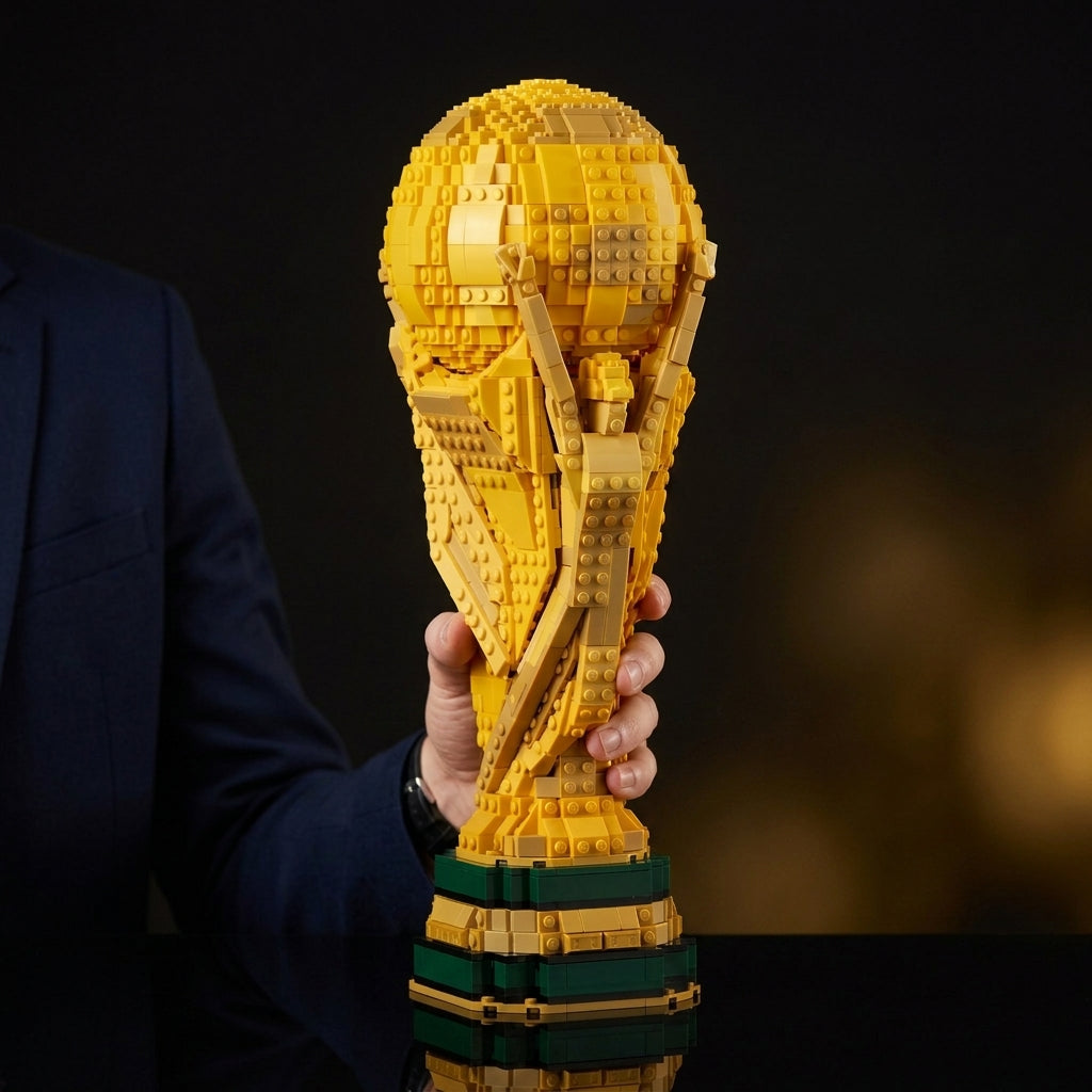 Football Champion Trophy Building Blocks - 2842 Pieces Gold Display Model - PUZZVO Premium 3D Puzzle